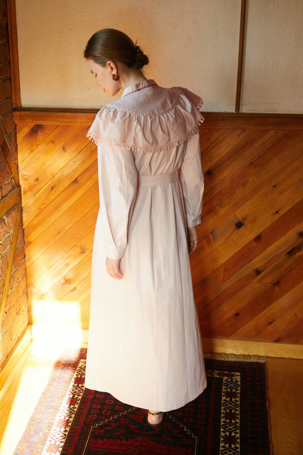 Powder Pink Dress with Ruffled Yoke Detail - 6