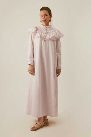Powder Pink Dress with Ruffled Yoke Detail - 10