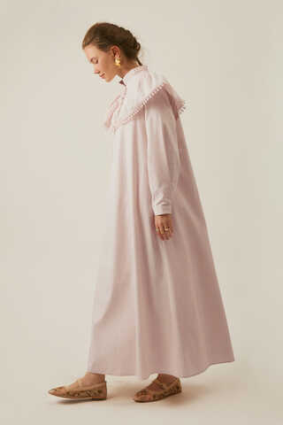 Powder Pink Dress with Ruffled Yoke Detail - 11