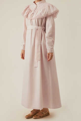 Powder Pink Dress with Ruffled Yoke Detail - 9