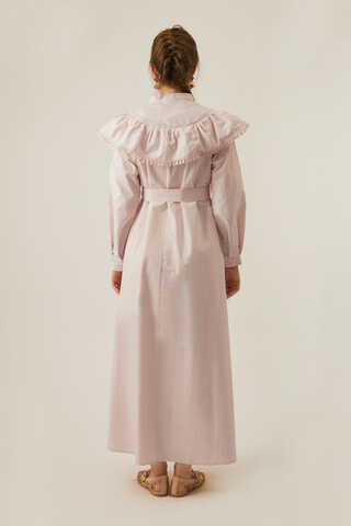 Powder Pink Dress with Ruffled Yoke Detail - 15