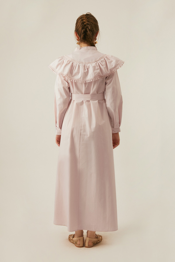 Powder Pink Dress with Ruffled Yoke Detail - 15