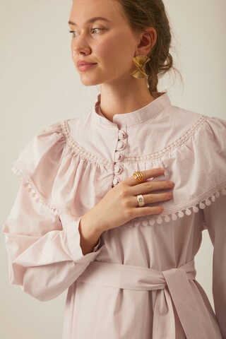 Powder Pink Dress with Ruffled Yoke Detail - 14