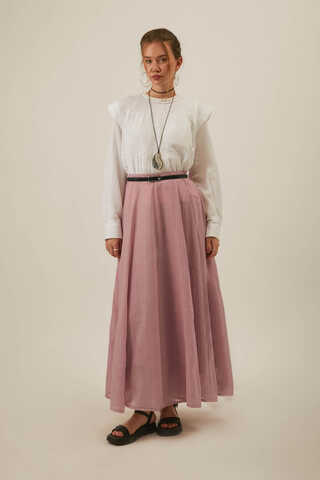 Powder Pink Relaxed Skirt with Stitch Details - 6