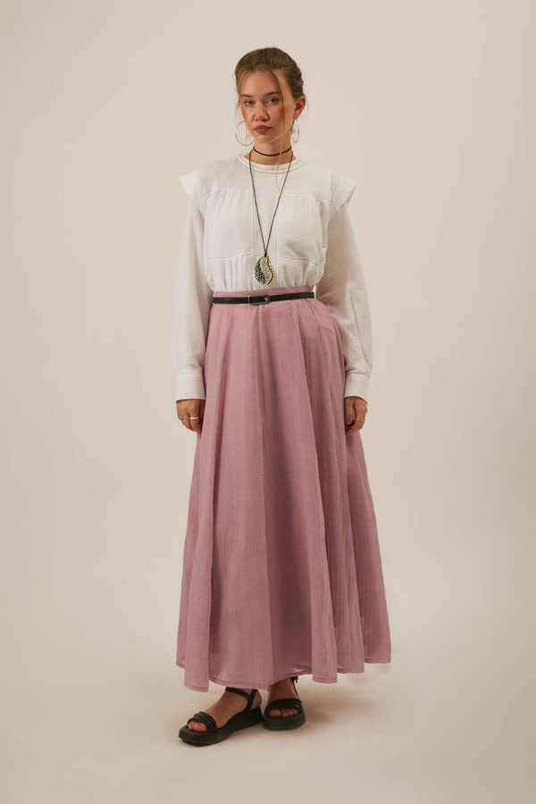 Powder Pink Relaxed Skirt with Stitch Details - 6