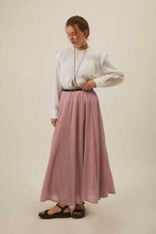 Powder Pink Relaxed Skirt with Stitch Details - 7