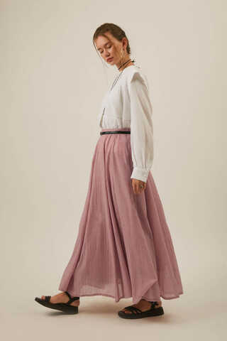 Powder Pink Relaxed Skirt with Stitch Details - 8