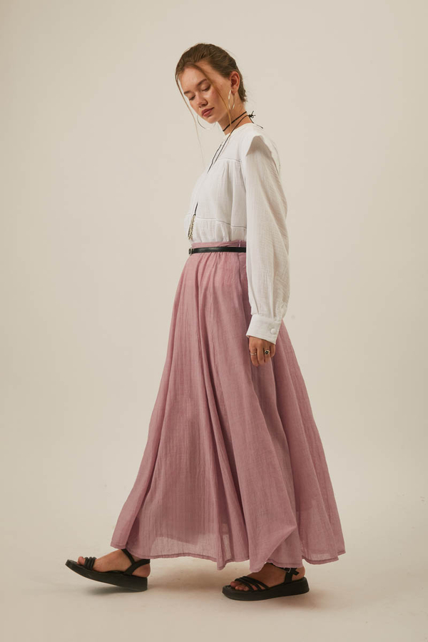 Powder Pink Relaxed Skirt with Stitch Details - 8