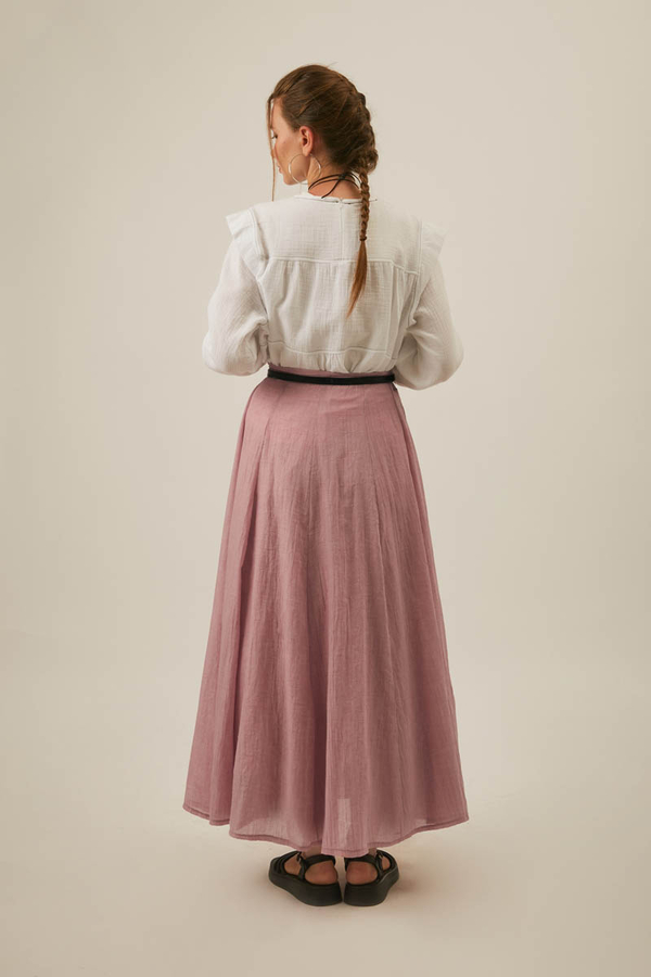Powder Pink Relaxed Skirt with Stitch Details - 11