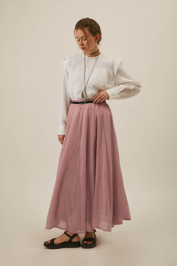 Powder Pink Relaxed Skirt with Stitch Details - 7