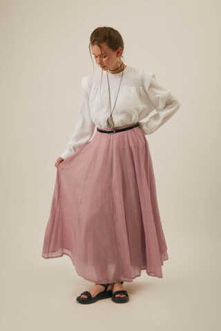 Powder Pink Relaxed Skirt with Stitch Details - 9