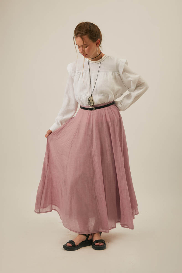 Powder Pink Relaxed Skirt with Stitch Details - 9