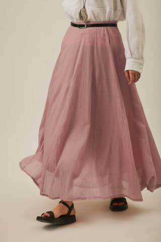 Powder Pink Relaxed Skirt with Stitch Details - 5