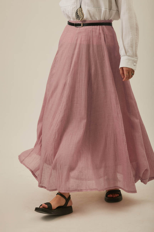 Powder Pink Relaxed Skirt with Stitch Details - 5