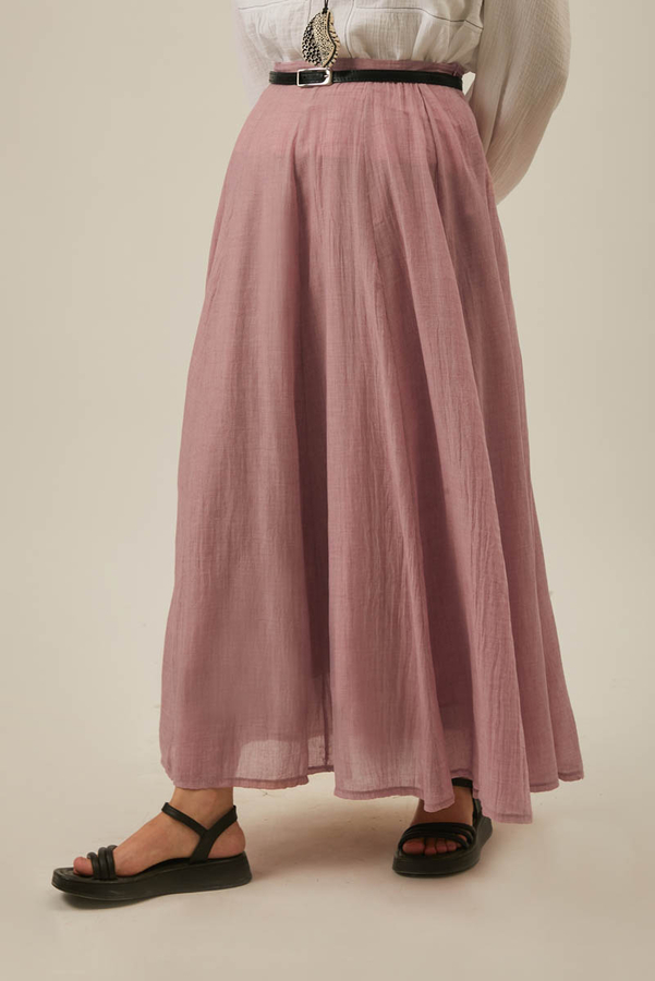 Powder Pink Relaxed Skirt with Stitch Details - 10