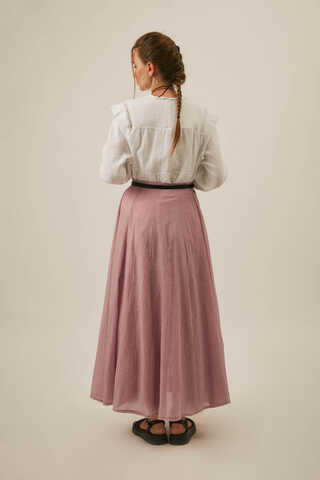 Powder Pink Relaxed Skirt with Stitch Details - 11