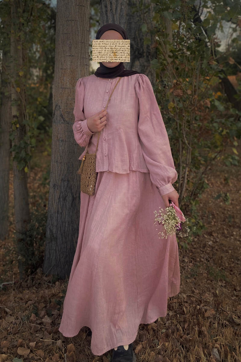 Powder Pink Relaxed Skirt with Stitch Details