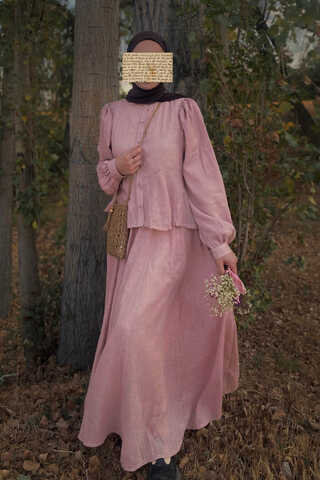 Powder Pink Relaxed Skirt with Stitch Details - 1