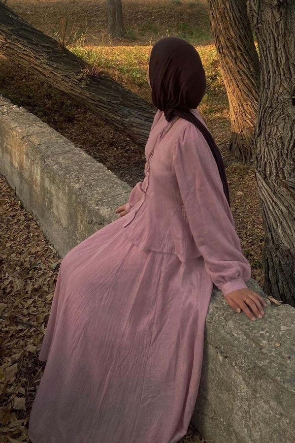 Powder Pink Relaxed Skirt with Stitch Details - 2