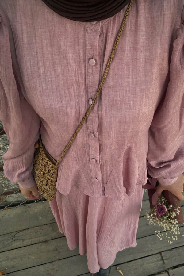 Powder Pink Relaxed Skirt with Stitch Details - 4