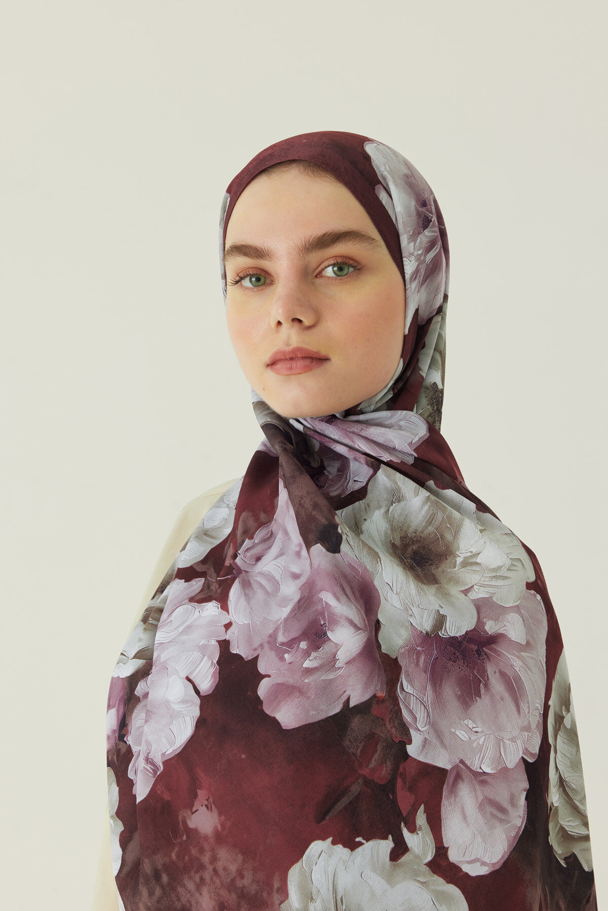 Premium Çiçek Desenli Şal Bordo