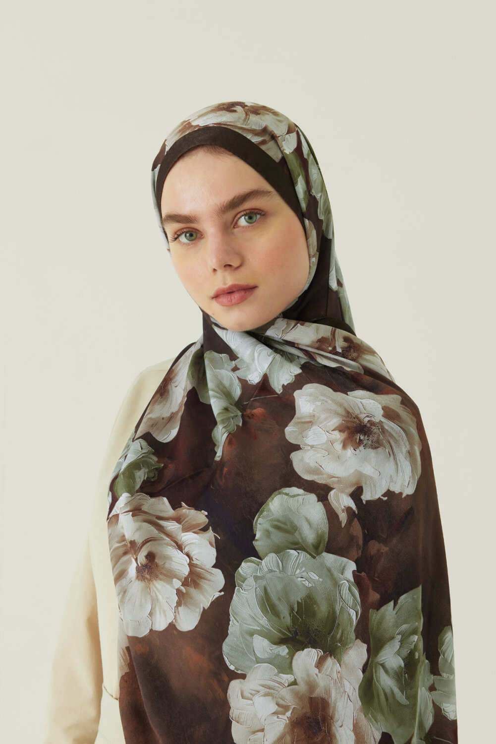 Premium Çiçek Desenli Şal Kahverengi 