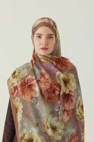 Premium Çiçek Desenli Şal Somon - 2