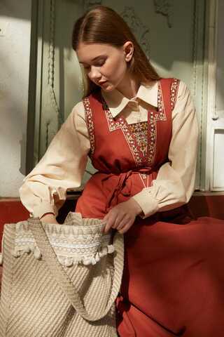 Püskül Detaylı Çanta Camel - 5