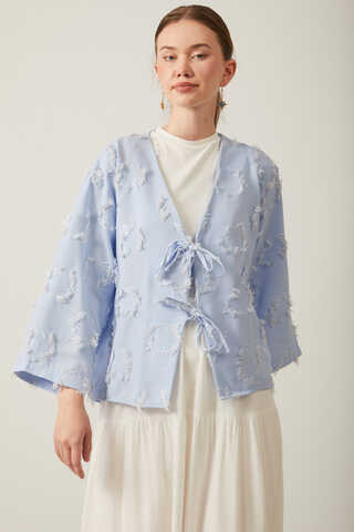 Püskül Detaylı Kimono Bebe Mavisi - 4