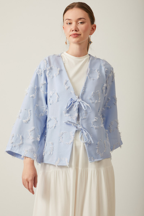 Püskül Detaylı Kimono Bebe Mavisi - 4