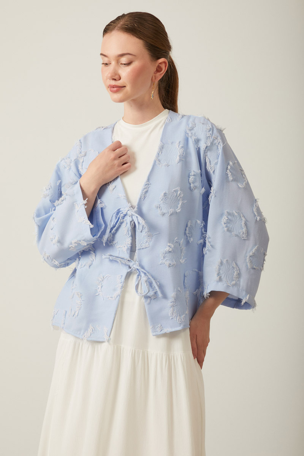 Püskül Detaylı Kimono Bebe Mavisi - 5