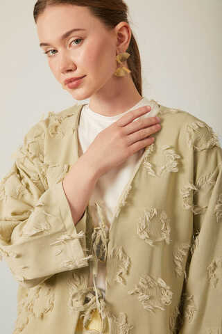 Püskül Detaylı Kimono Haki - 8