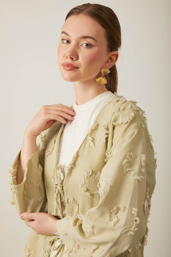 Püskül Detaylı Kimono Haki - 9