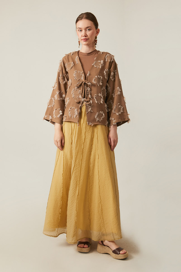 Püskül Detaylı Kimono Kahverengi - 1