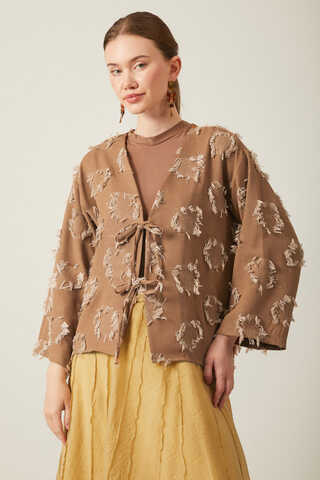 Püskül Detaylı Kimono Kahverengi - 2