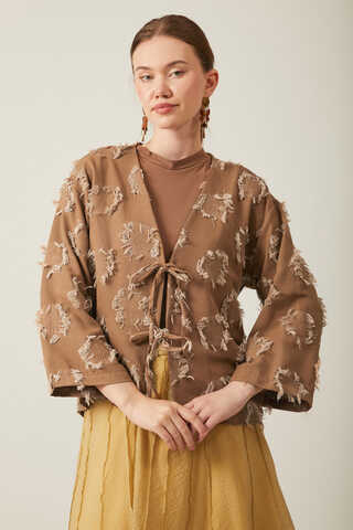 Püskül Detaylı Kimono Kahverengi - 3