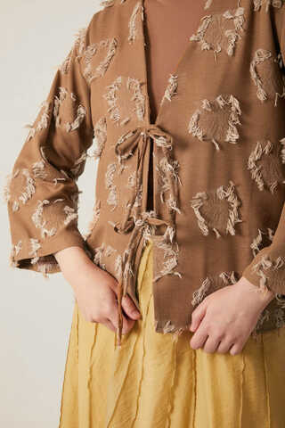 Püskül Detaylı Kimono Kahverengi - 7