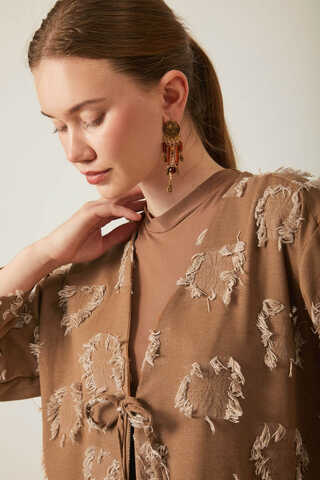 Püskül Detaylı Kimono Kahverengi - 8