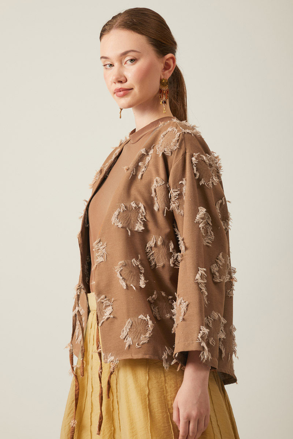 Püskül Detaylı Kimono Kahverengi - 9