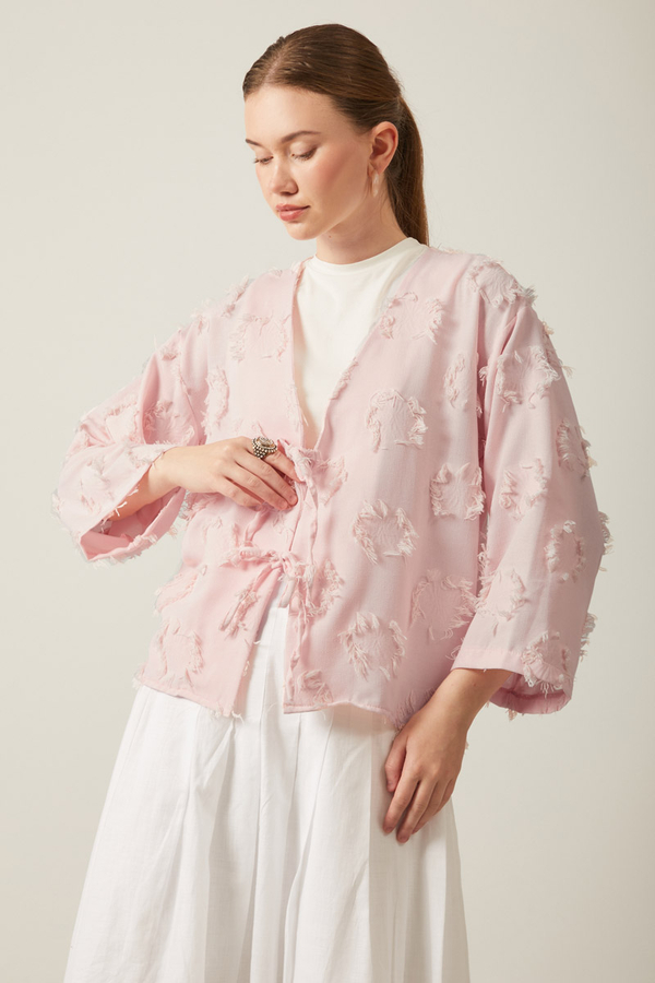 Püskül Detaylı Kimono Pudra - 1