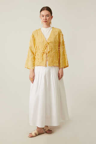 Püskül Detaylı Kimono Sarı - 2
