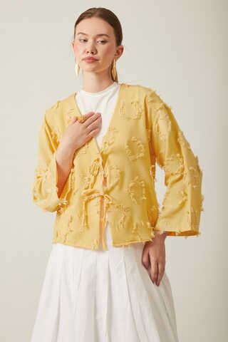 Püskül Detaylı Kimono Sarı - 4