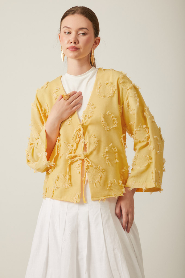 Püskül Detaylı Kimono Sarı - 4