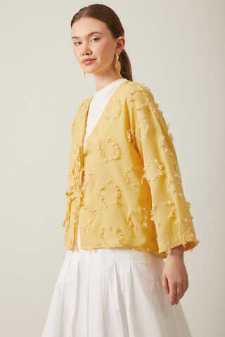 Püskül Detaylı Kimono Sarı - 5