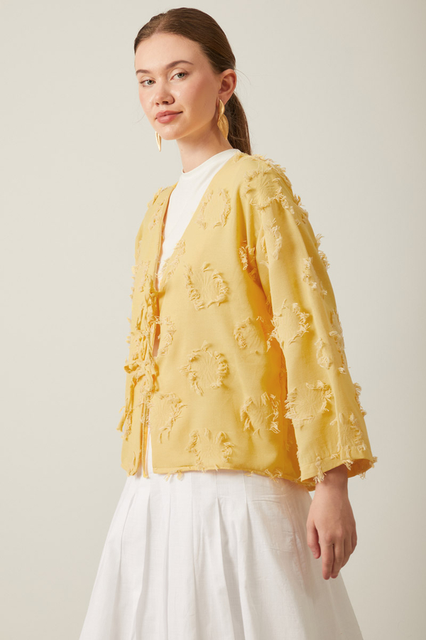 Püskül Detaylı Kimono Sarı - 5