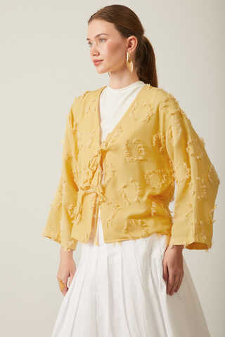 Püskül Detaylı Kimono Sarı - 3