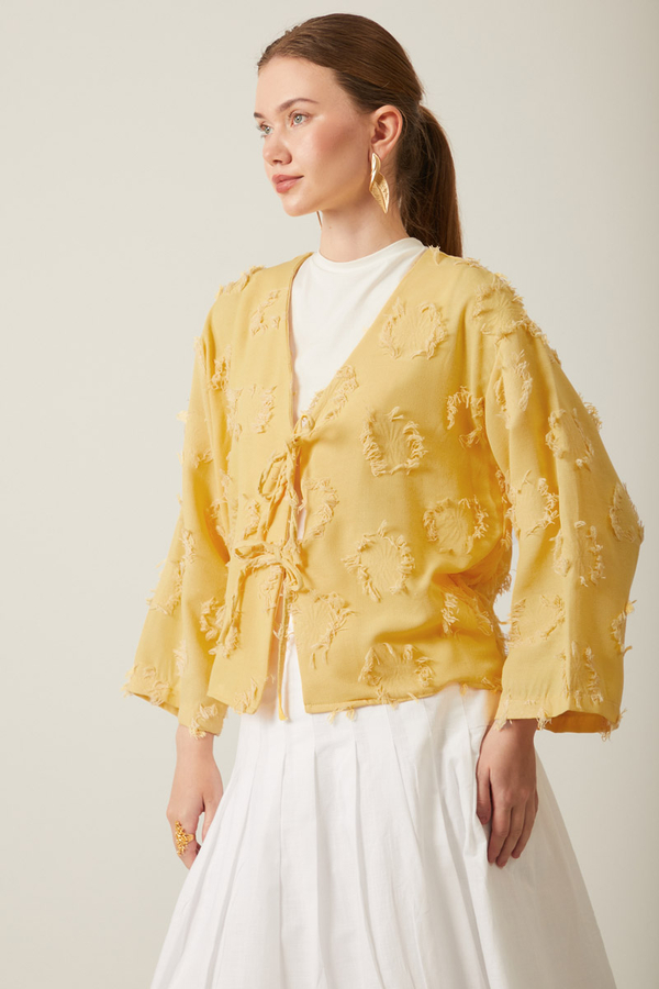 Püskül Detaylı Kimono Sarı - 3