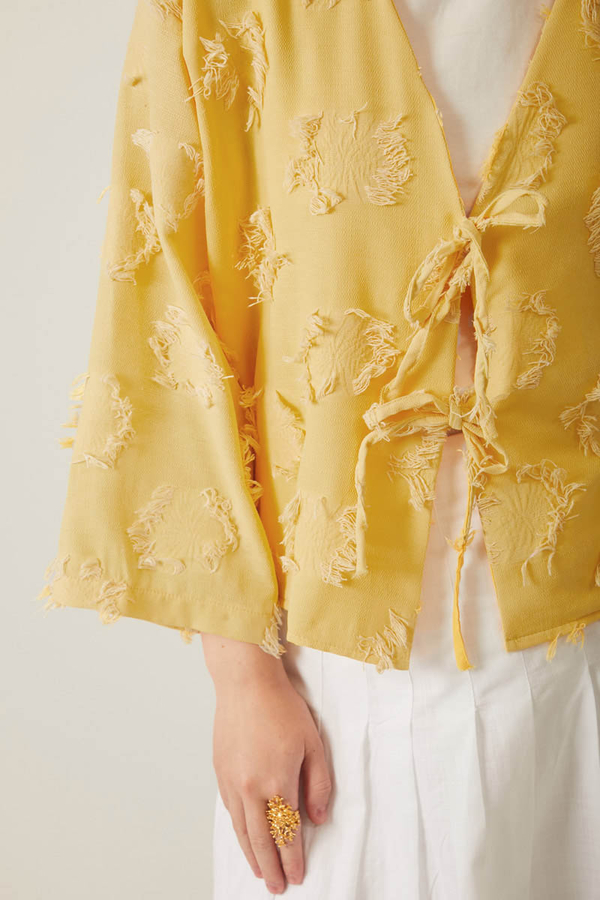 Püskül Detaylı Kimono Sarı - 8