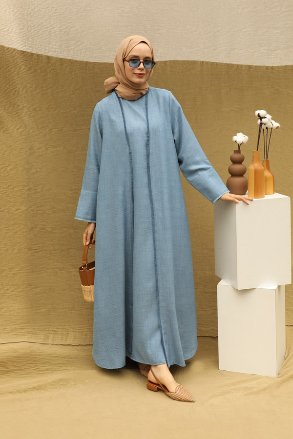 Püsküllü Abaya Takım Bebe Mavisi - 1