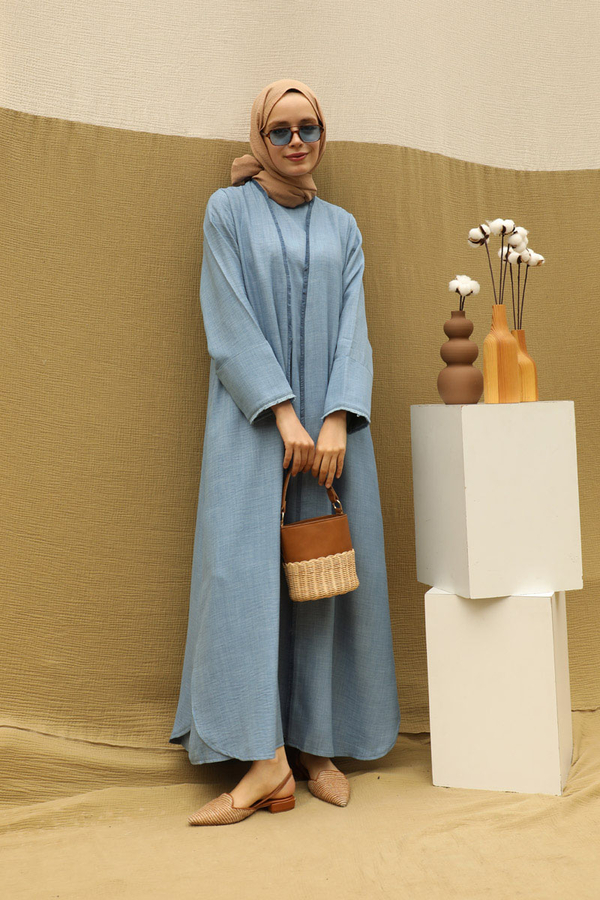 Püsküllü Abaya Takım Bebe Mavisi - 3